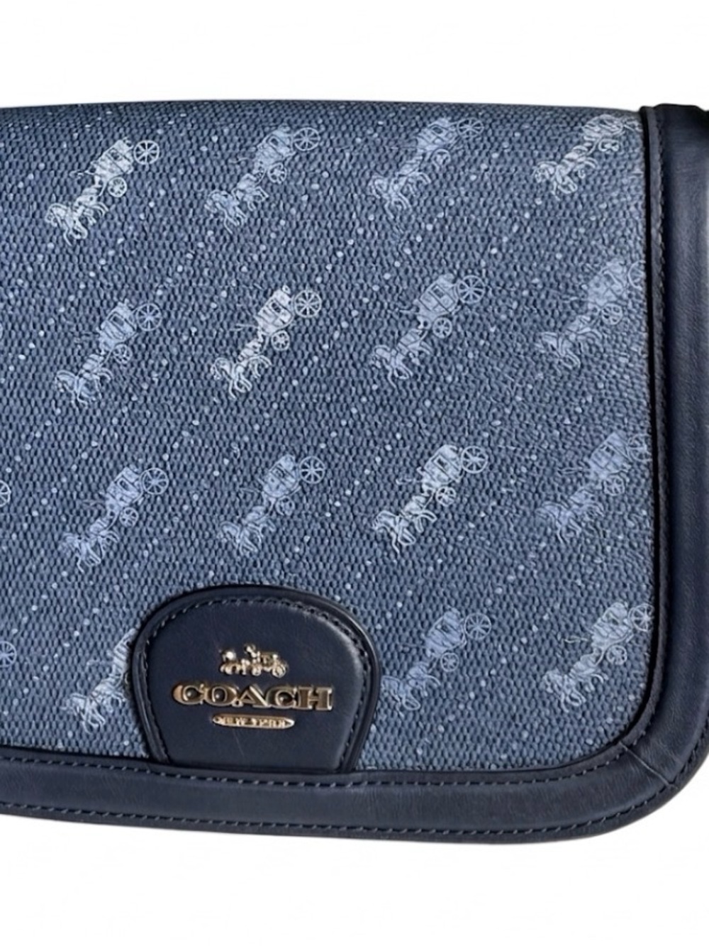 Coach Saddle Bag In Horse And Carriage Print Crossbody Blue Canvas Leather Trim - Picture 6 of 8